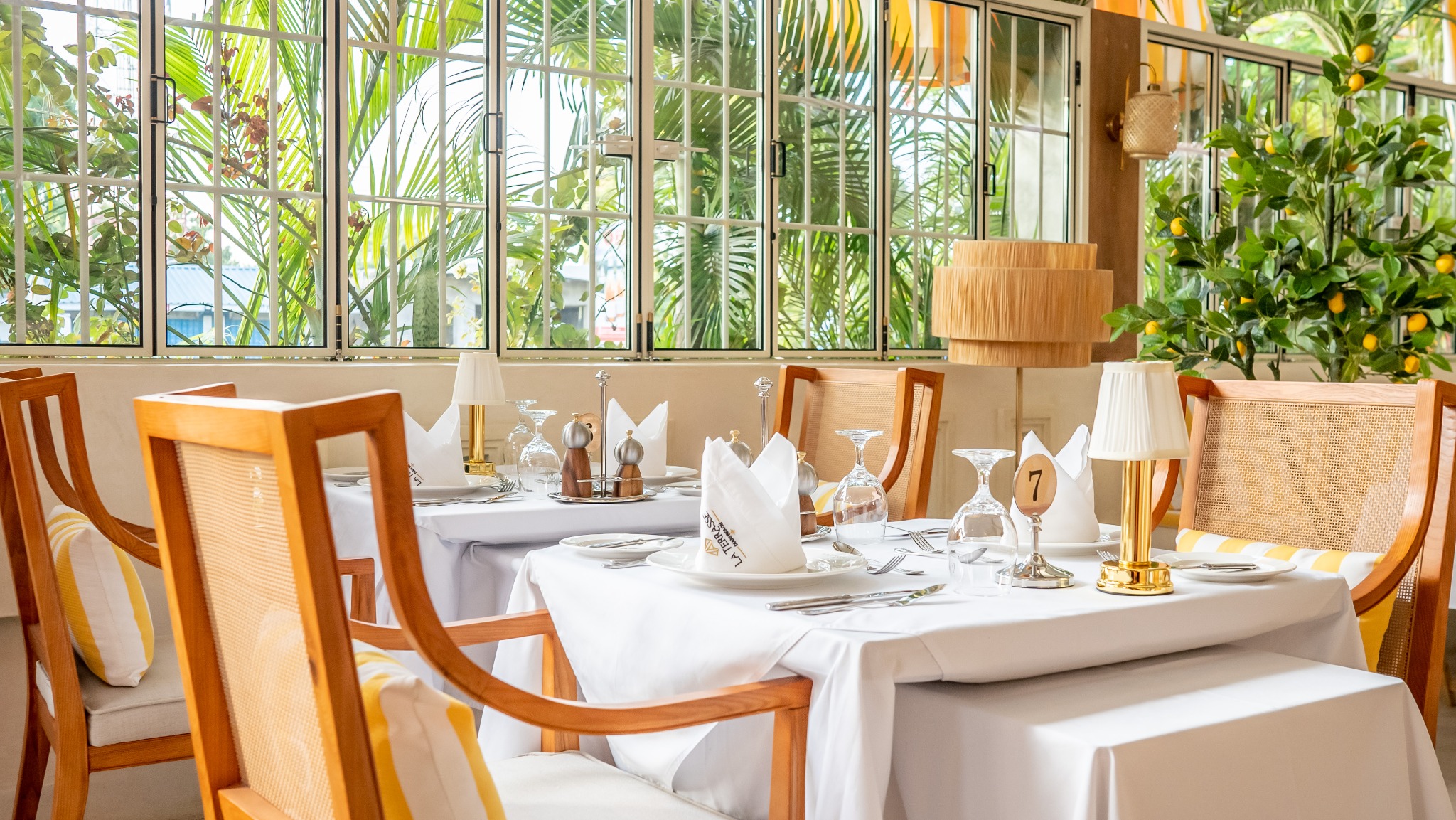 Elegant dining room at La Terrasse Diani Beach